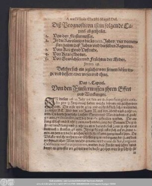 Diß Prognosticon ist in folgende Capitel abgetheilet.