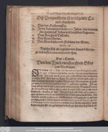 Diß Prognosticon ist in folgende Capitel abgetheilet.