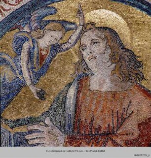Christus Pantokrator mit den vier Evangelisten und Szenen aus der Kreuzlegende und Heiligen in den Zwickelfeldern : Christus Pantokrator mit den vier Evangelisten und Szenen aus der Kreuzlegende