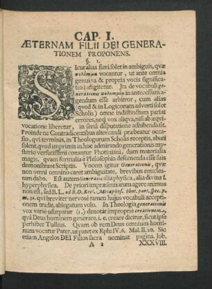Cap. I. Aeternam Filii Dei Generationem Proponens.