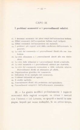 Capo III. I problemi economici e i provvedimenti relativi