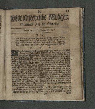Nummer Fyf un Veertig. Mahndags den 8. November 1751