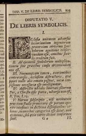 Disputatio V. De Libris Symbolicis