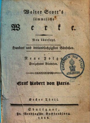 Graf Robert von Paris : Aus dem Engl., 1