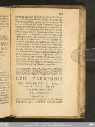 Lud. Carrionis In Incerta C. Sallustii Crispi Historiarum Fragmenta, Scholia.
