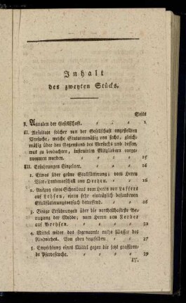 Inhalt des zweyten Stücks.