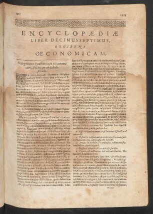 Encyclopaediae Liber Decimusseptimus, Exhibens Oeconomicam.