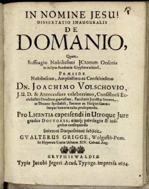 Dissertatio Inauguralis De Domanio