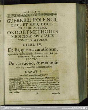Liber IV. De iis, quae ad curationem, quae nititur methodo indicationum curativa, & praesidiorum materiis, pertinent, agit