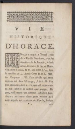 Vie Historique D'Horace.