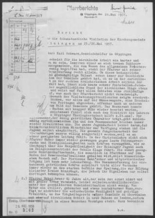 Heiningen: Visitationsbericht mit Pfarrbericht 1957