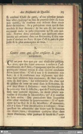 X. Contre ceux qui osent censurer le gouvernement