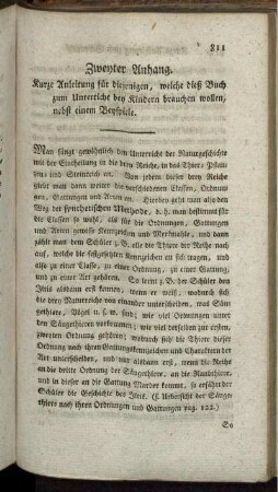 Zweyter Anhang. Kurze Anleitung für diejenigen, welche dieß Buch zum Unterricht bey Kindern brauchen wollen, nebst einem Beyspiele.