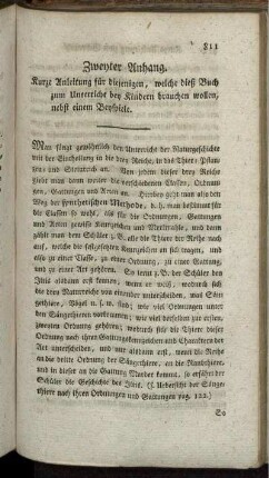 Zweyter Anhang. Kurze Anleitung für diejenigen, welche dieß Buch zum Unterricht bey Kindern brauchen wollen, nebst einem Beyspiele.