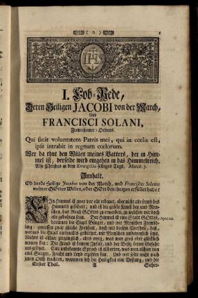 I. Lob-Rede, Deren Heiligen Jacobi von der March... - VIII. Lob-Rede, Des Heiligen Joannis Francisci Regis...