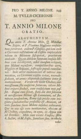 M. Tullii Ciceronis Pro T. Annio Milone Oratio