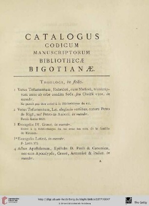 Catalogus codicum manuscriptorum Bibliothecæ Bigotianæ
