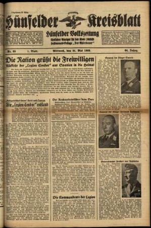Erste Ausgabe vom Mittwoch, den 31. Mai 1939.