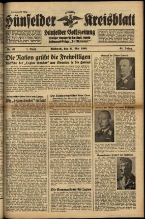 Erste Ausgabe vom Mittwoch, den 31. Mai 1939.