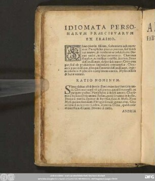 Idiomata Personarum Praeciparum Ex Erasmo.