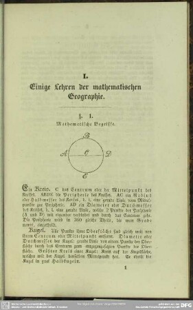 I. Einige Lehren der mathematischen Geographie