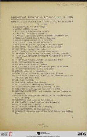 Möbel. Kunstgewerbe, Teppiche, Aubussons (Nr. 1-348)