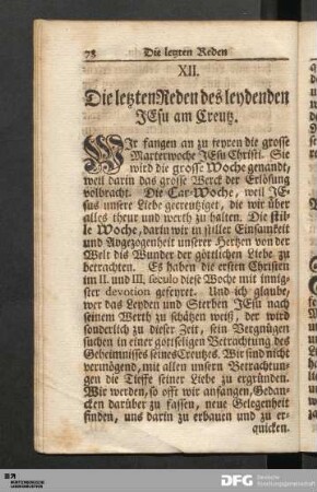 XII. Die letzten Reden des leydenden JEsu am Creutz.