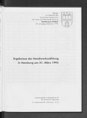Beilage zur Zeitschrift des Statistischen Landesamtes der Freien und Hansestadt Hamburg Hamburg in Zahlen 50. Jahrgang, Oktober 1996