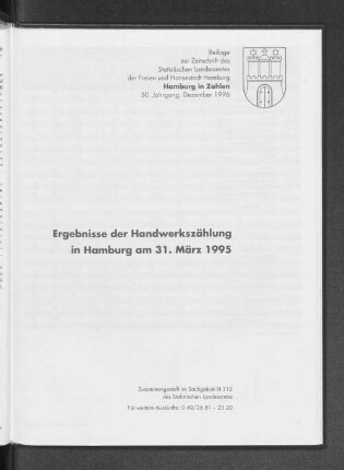 Beilage zur Zeitschrift des Statistischen Landesamtes der Freien und Hansestadt Hamburg Hamburg in Zahlen 50. Jahrgang, Oktober 1996