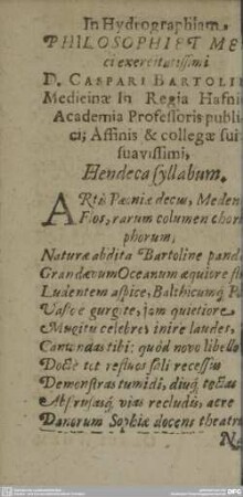 In Hydrographiam PHILOSOPHI ET MEDIci exercitasissimi.