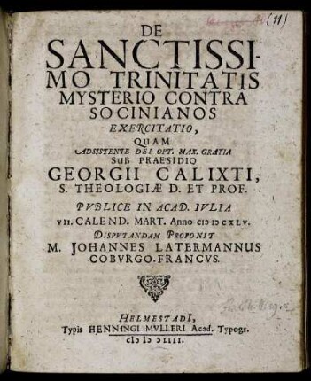 De Sanctissimo Trinitatis Mysterio Contra Socinianos Exercitatio