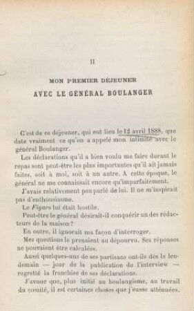 II. Mon premièr déjeuner avec le général Boulanger