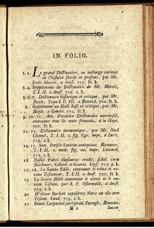 In Folio. - In Duodecimo & minori Forma.