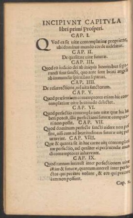 Incipiunt Capitula libri primi Prosperi.