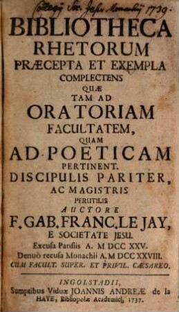 Bibliotheca Rhetorum, 1. (1737)