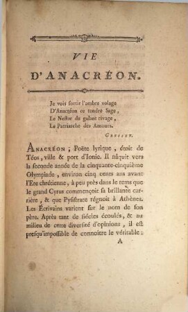 Anacreon, Sapho, Bion et Moschus : traduction nouvelle en prose, suivie de la veillée des fêtes de Venus, et d'un choix de pièces de différens auteurs