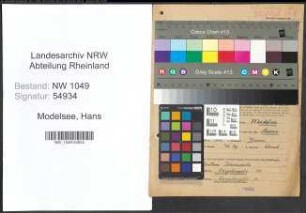 Entnazifizierung Hans Modelsee , geb. 24.04.1919 (Kaufmaennischer Angestellter)