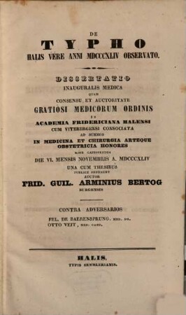De typho Halis vere anni 1844 observato