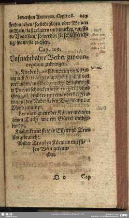 Cap. 109. Unfruchtbahre Weiber zur conception zubringen