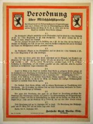 Verordnung des Kriegsernährungsamtes über die Festsetzung der Höchstpreise für Milch