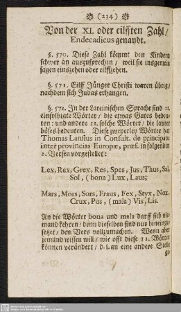 Von der XI. oder eilfften Zahl, Endecadicus genandt