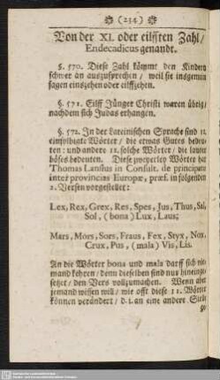 Von der XI. oder eilfften Zahl, Endecadicus genandt