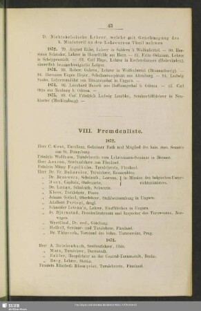 VIII. Fremdenliste
