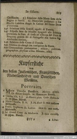 Kupferstiche von den besten Italienischen, Französischen, Niederländischen und Deutschen Meistern