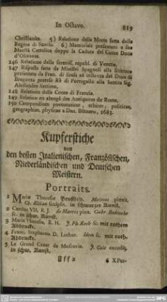 Kupferstiche von den besten Italienischen, Französischen, Niederländischen und Deutschen Meistern