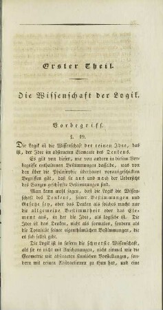 Erster Theil. Die Wissenschaft der Logik.