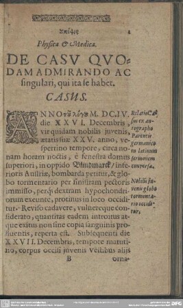 De Casu Quodam Admirando Ac singulari, qui ita se habet