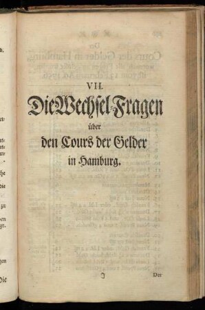 VII. Die Wechsel-Fragen über den Cours der Gelder in Hamburg.