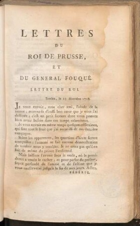 Lettres Du Roi De Prusse, Et Du General Fouqué