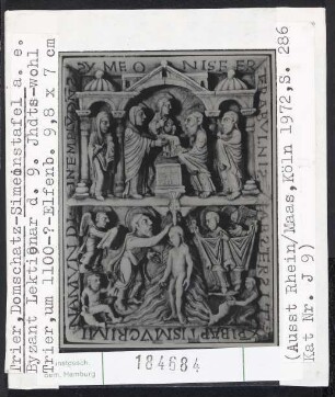 Trier, Domschatz: Simeonstafel (Byzantinisches Lektionar), Darbringung im Tempel, Taufe Christi